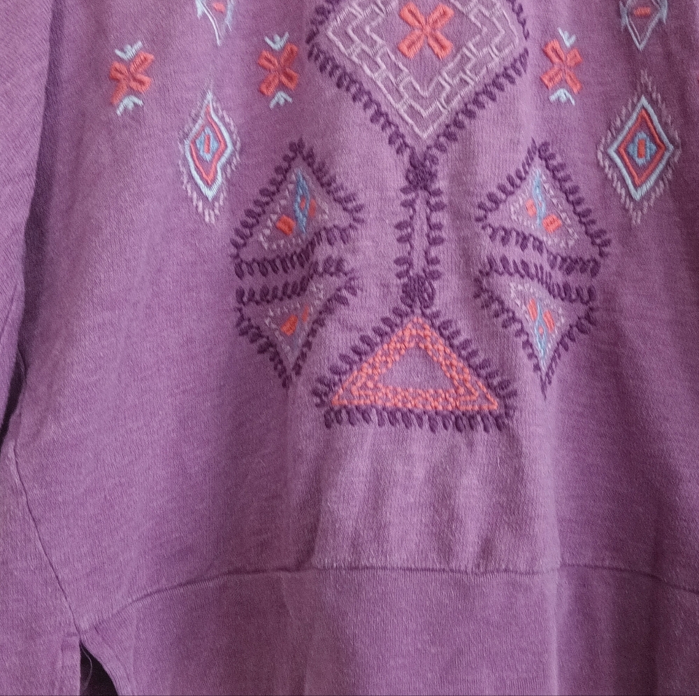 Sonoma Purple Western Sweatshirt Boho Aztec Embroidered Cowgirl Long Sleeve - Picture 4 of 11